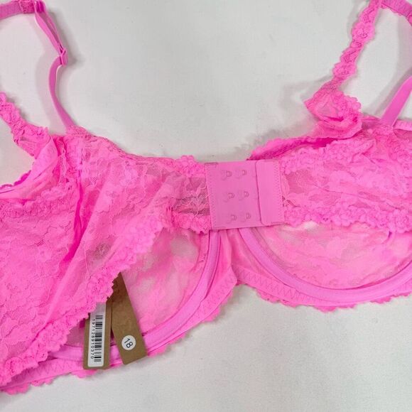 Skims Bra Womens 46DDD Hot Pink Stretch Lace Intimates Underwire Scoop New - Picture 5 of 8